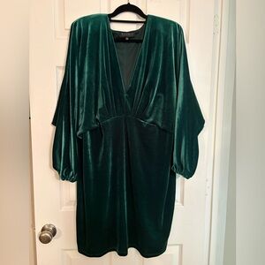 Eloquii Deep Emerald Green Velvet V-Neck Dress